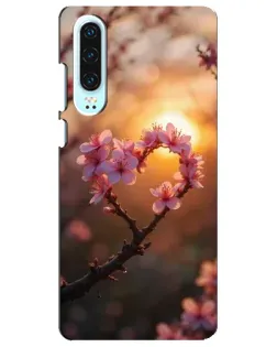 Чехол для Huawei P30 с картинкой «Розовый цвет сердце на фоне заката»