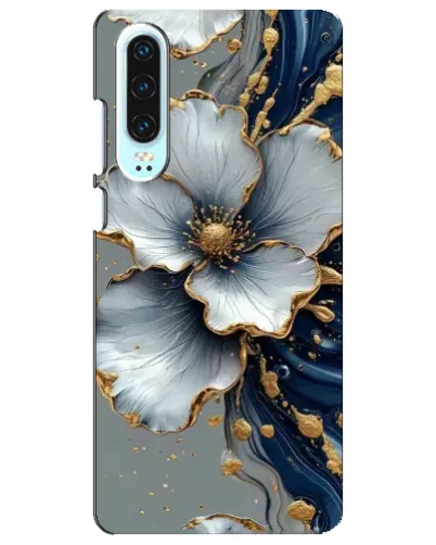 Чехол для Huawei P30 с картинкой «Белый цветок и золотой флюид» Чехол для Huawei P30 с картинкой «Белый цветок и золотой флюид»