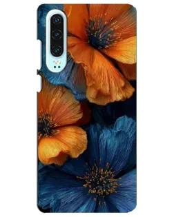 Чохол для Huawei P30 з картинкою «Яскрава синьо-помаранчева флора»