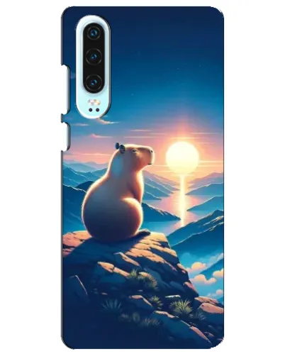 Чехол для Huawei P30 с картинкой «Закат солнца с капибарой»