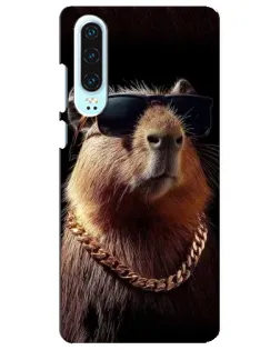 Чехол для Huawei P30 с картинкой «Капибара золотая цепь»