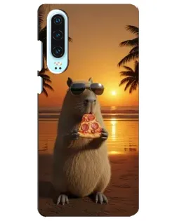 Чехол для Huawei P30 с картинкой «Капибара с пиццей»