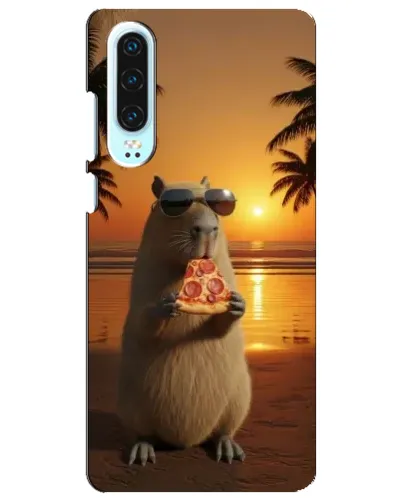 Чехол для Huawei P30 с картинкой «Капибара с пиццей»