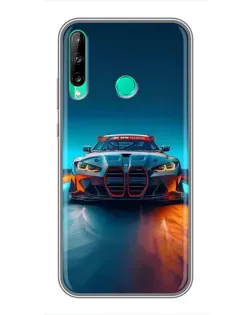 Чехол для Huawei P40 Lite e с картинкой «BMW — огни неона»