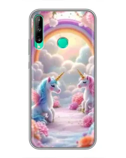 Чехол для Huawei P40 Lite e с картинкой «Радуга и единороги»