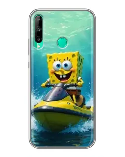 Чехол для Huawei P40 Lite e с картинкой «Спанч Боб на гидроцикле»