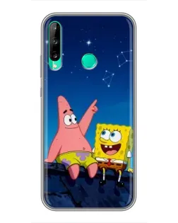 Чехол для Huawei P40 Lite e с картинкой «Губка Боб и Патрик ночью»
