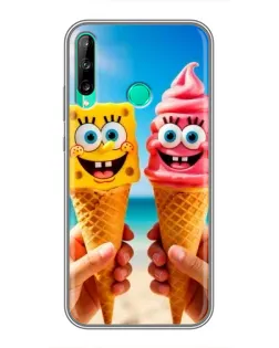 Чехол для Huawei P40 Lite e с картинкой «Спанч Боб мороженое»