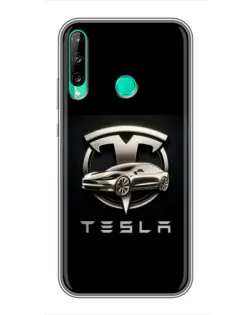 Чохол для Huawei P40 Lite e з картинкою «Tesla — срібне авто»
