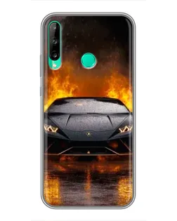 Чохол для Huawei P40 Lite e з картинкою «Lamborghini у вогні»