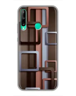 Чехол для Huawei P40 Lite e с картинкой «Коричневые объемные квадраты»