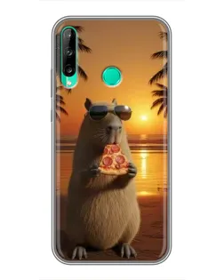 Чехол для Huawei P40 Lite e с картинкой «Капибара с пиццей»