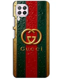 Чехол для Huawei P40 Lite с картинкой «Gucci — фирменная полоса и золото»