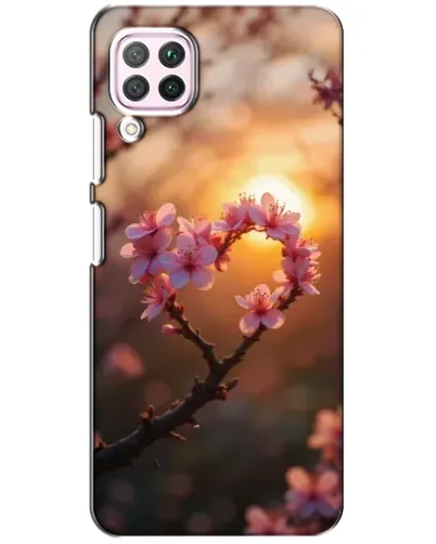 Чехол для Huawei P40 Lite с картинкой «Розовый цвет сердце на фоне заката»