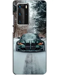 Чехол для Huawei P40 Pro с картинкой «BMW в зимнем лесу»