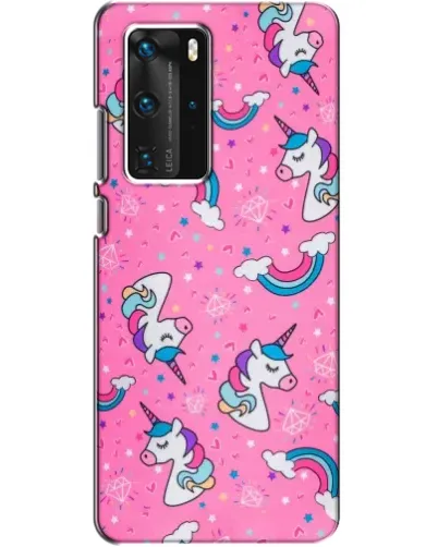 Чехол для Huawei P40 Pro с картинкой «Unicorn паттерн розовый»