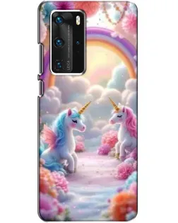 Чехол для Huawei P40 Pro с картинкой «Радуга и единороги»