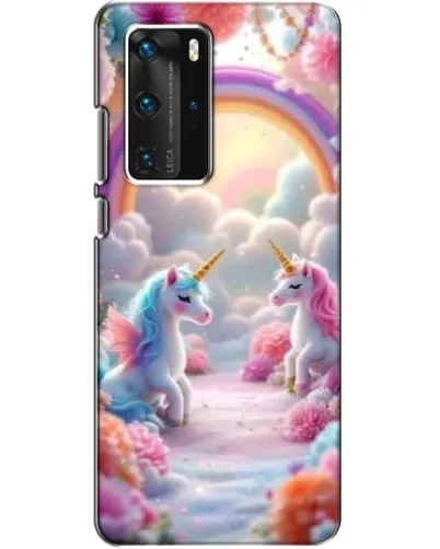 Чехол для Huawei P40 Pro с картинкой «Радуга и единороги»