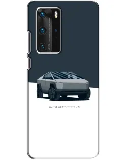 Чехол для Huawei P40 Pro с картинкой «Серебристый Cybertruck Tesla»