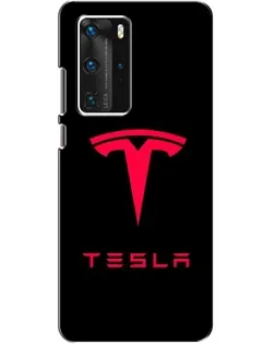 Чехол для Huawei P40 Pro с картинкой «Tesla Red Logo»