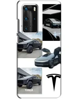Чехол для Huawei P40 Pro с картинкой «Коллаж Cybertruck Tesla»