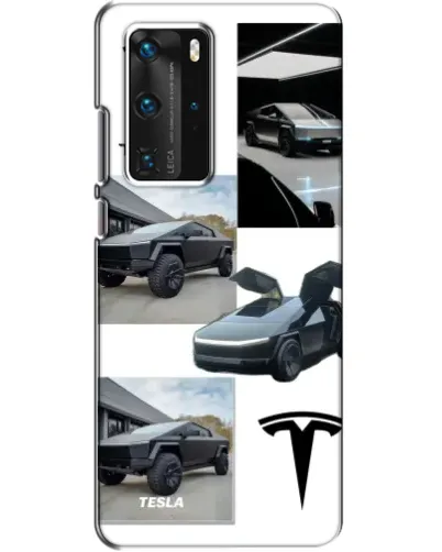 Чехол для Huawei P40 Pro с картинкой «Коллаж Cybertruck Tesla»