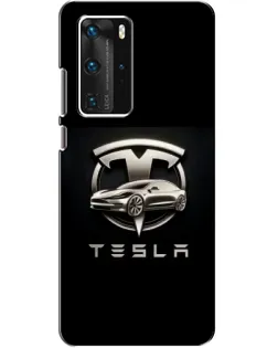 Чехол для Huawei P40 Pro с картинкой «Tesla — серебристое авто»