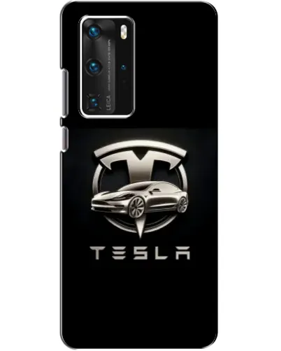 Чехол для Huawei P40 Pro с картинкой «Tesla — серебристое авто»