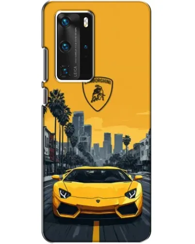 Чехол для Huawei P40 Pro с картинкой «Желтый Lamborghini город»