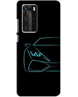 Чехол для Huawei P40 Pro с картинкой «Голубой силуэт Lamborghini»