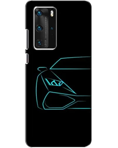 Чехол для Huawei P40 Pro с картинкой «Голубой силуэт Lamborghini»