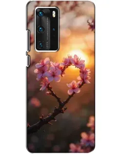 Чохол для Huawei P40 Pro з картинкою «Рожевий цвіт  сердечко на тлі заходу»