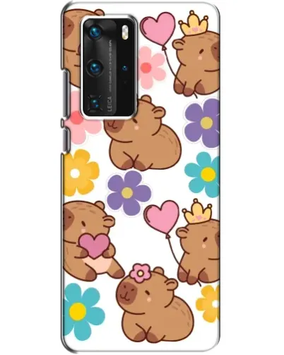 Чехол для Huawei P40 Pro с картинкой «Цветочный паттерн капибар»