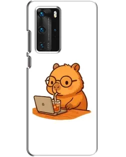 Чехол для Huawei P40 Pro с картинкой «Капибара с ноутбуком»