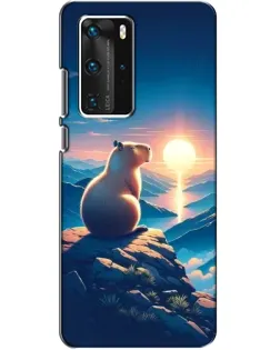 Чехол для Huawei P40 Pro с картинкой «Закат солнца с капибарой»