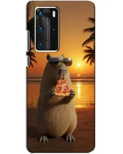 Чехол для Huawei P40 Pro с картинкой «Капибара с пиццей»