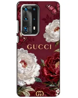 Чехол для Huawei P40 с картинкой «Gucci — бордовые розы»
