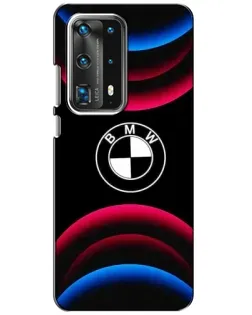 Чехол для Huawei P40 с картинкой «Логотип BMW и неоновые дуги»