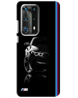 Чехол для Huawei P40 с картинкой «Силуэт BMW в темноте»