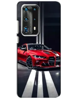 Чехол для Huawei P40 с картинкой «Красная BMW на дороге»