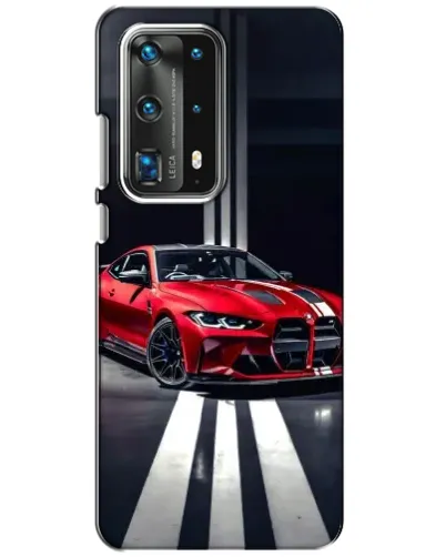 Чехол для Huawei P40 с картинкой «Красная BMW на дороге»