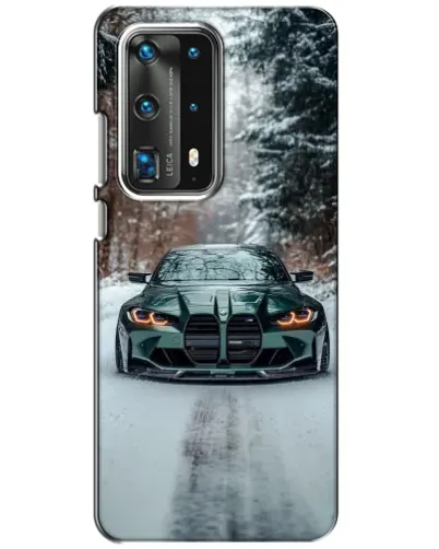 Чехол для Huawei P40 с картинкой «BMW в зимнем лесу»