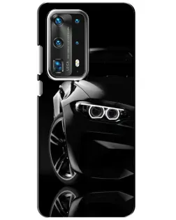 Чехол для Huawei P40 с картинкой «Черная BMW — профиль»