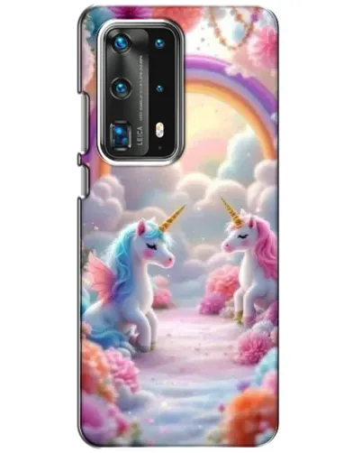 Чехол для Huawei P40 с картинкой «Радуга и единороги»