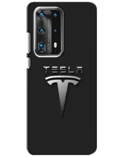 Чехол для Huawei P40 с картинкой «Стальной логотип Tesla»