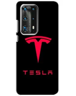 Чехол для Huawei P40 с картинкой «Tesla Red Logo»