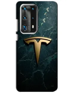 Чехол для Huawei P40 с картинкой «Мраморная Tesla Gold»