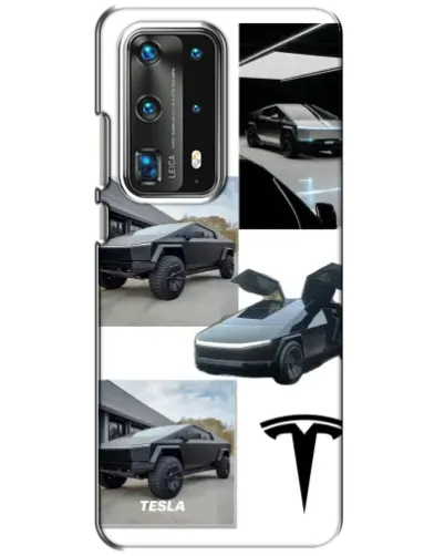 Чехол для Huawei P40 с картинкой «Коллаж Cybertruck Tesla»