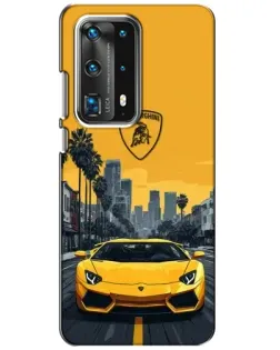 Чехол для Huawei P40 с картинкой «Желтый Lamborghini город»