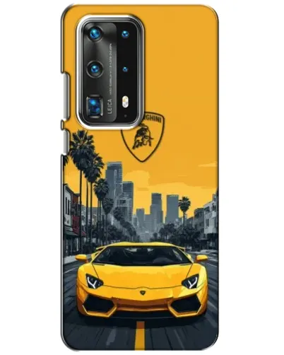 Чехол для Huawei P40 с картинкой «Желтый Lamborghini город»